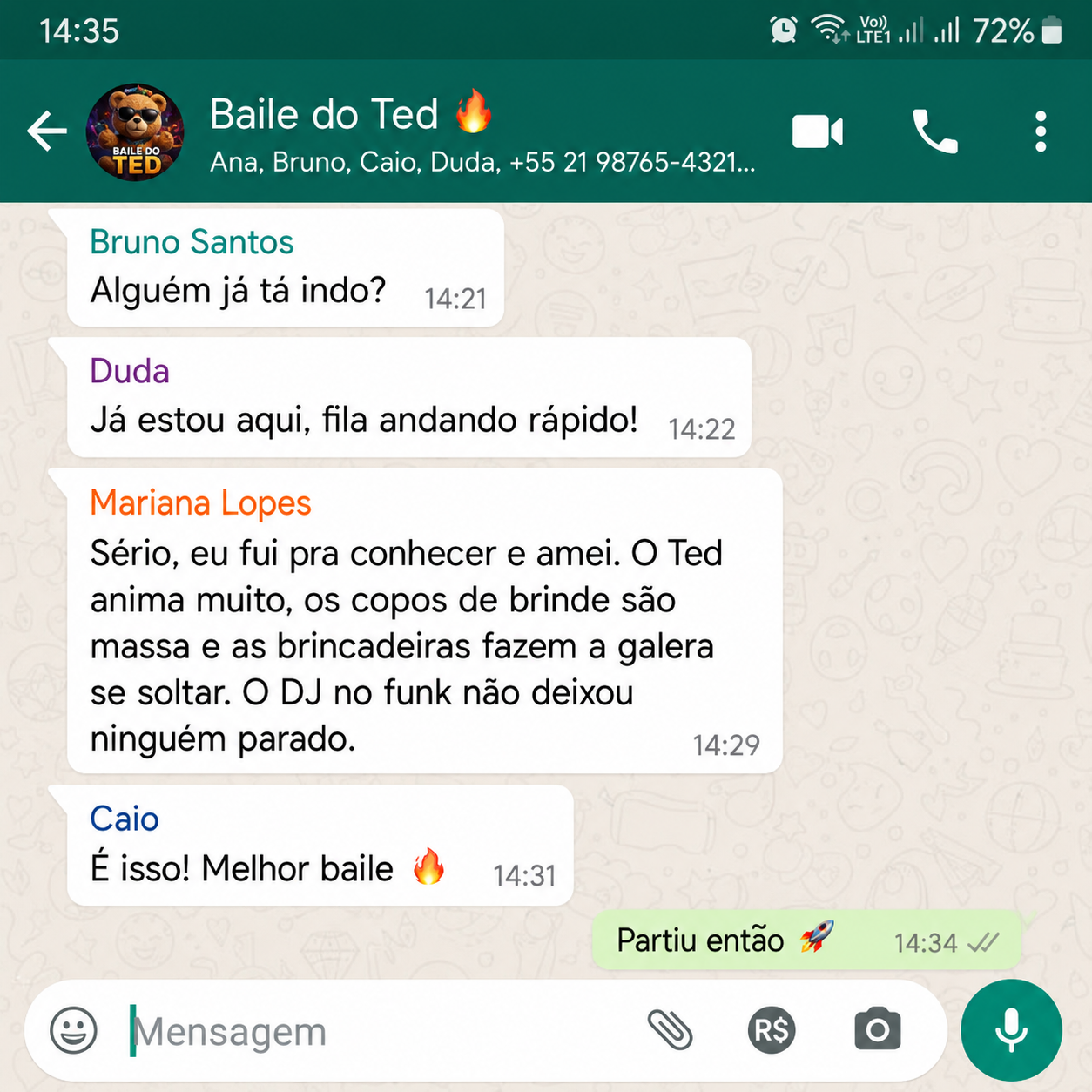 Comentário sobre o Baile do Ted no WhatsApp