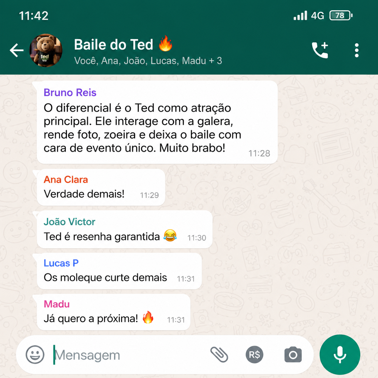Comentário sobre o Baile do Ted no WhatsApp